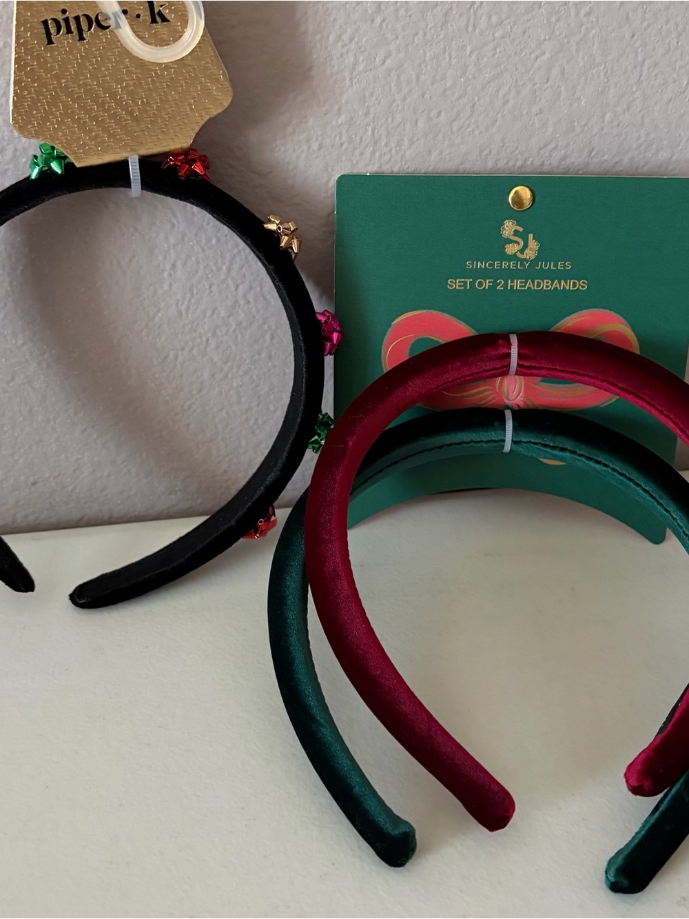 Velvet Headband Set in Burgundy, Forest Green & Black